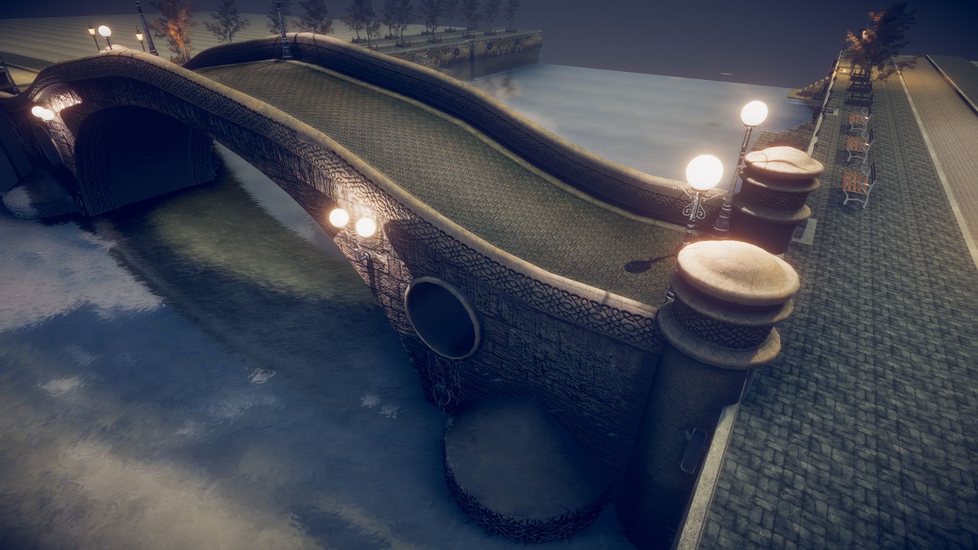 Bridge 2 stone in water Low-poly 3D model_9