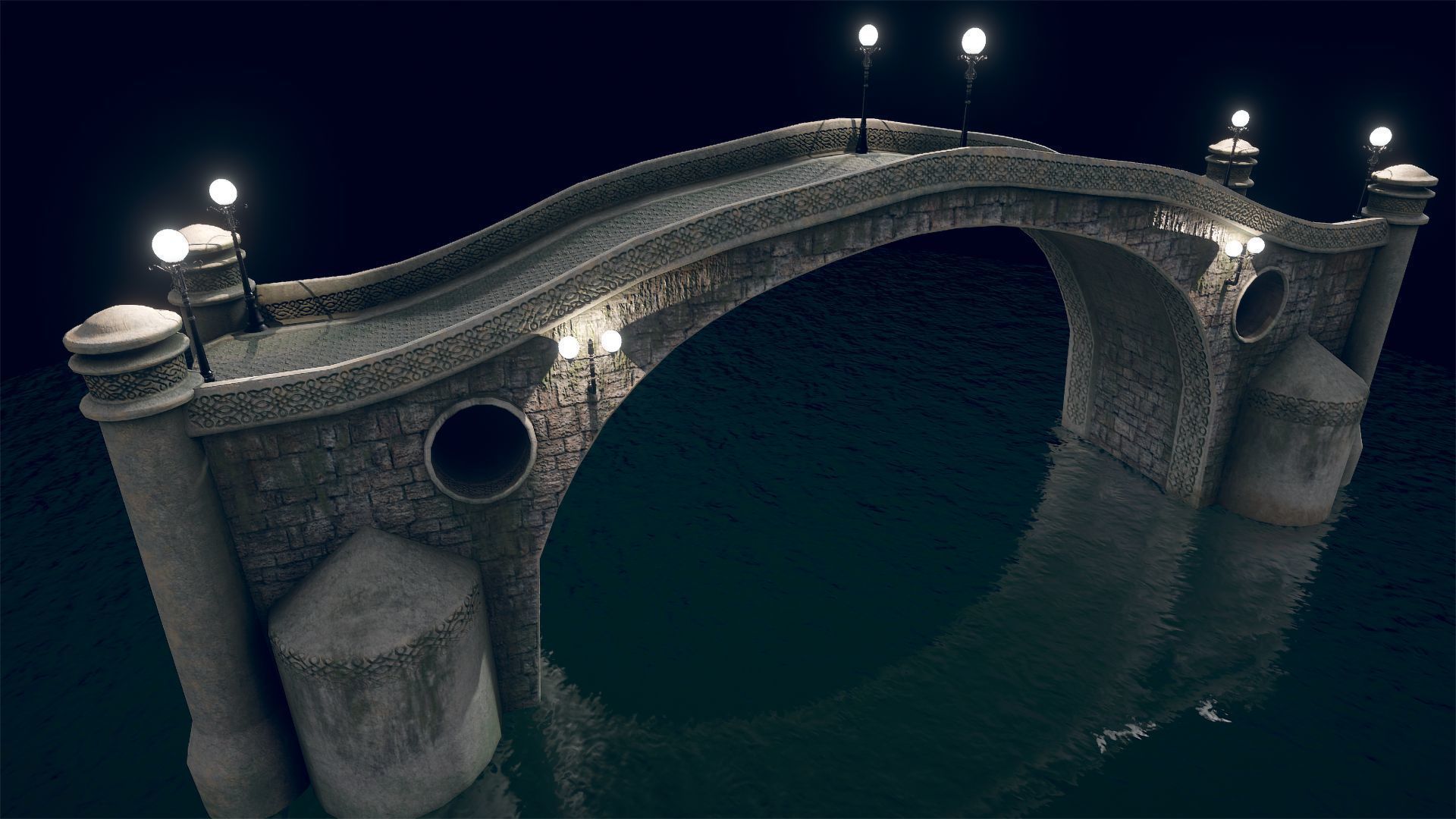 Bridge 2 stone in water Low-poly 3D model_6