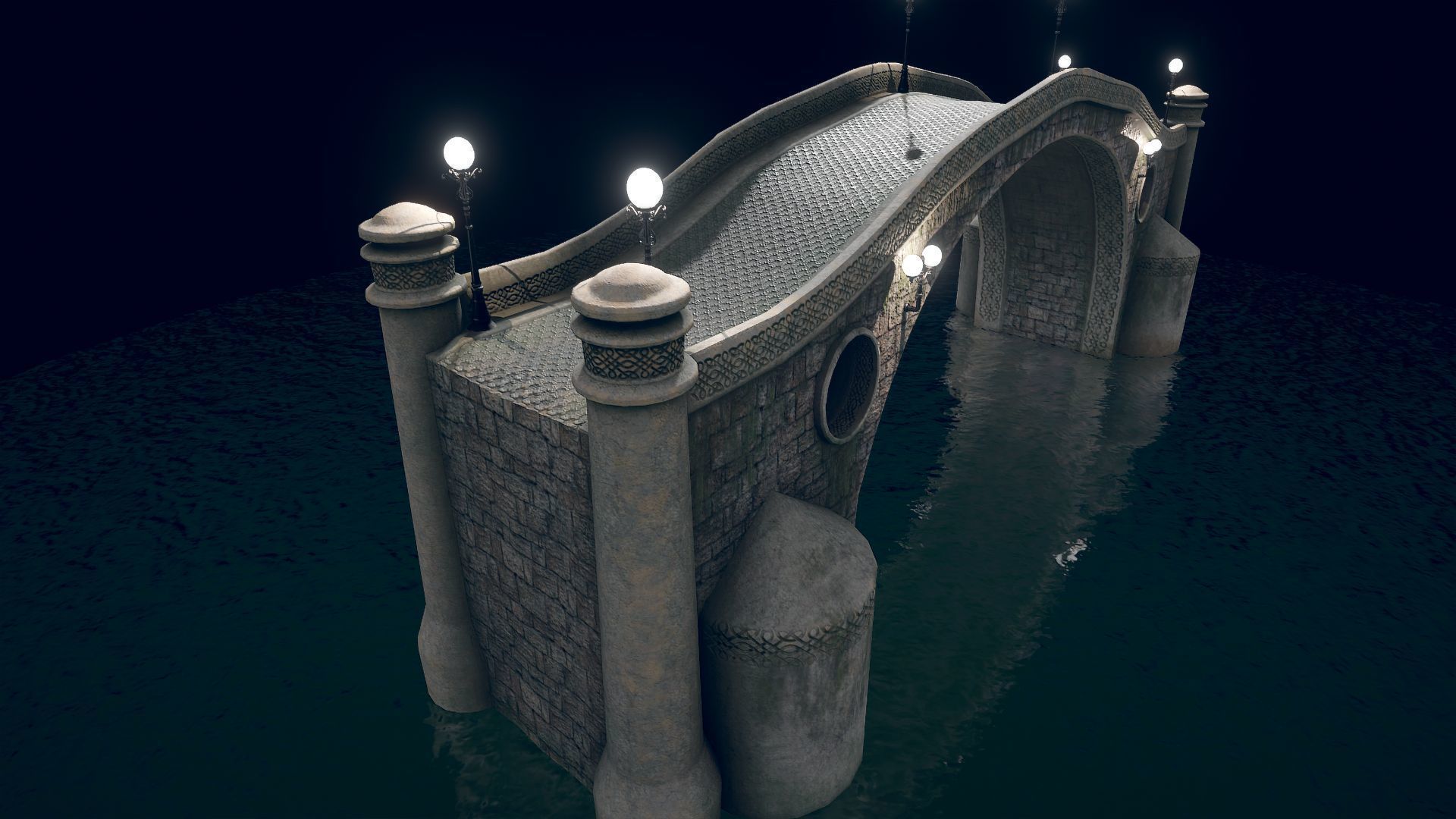 Bridge 2 stone in water Low-poly 3D model_5