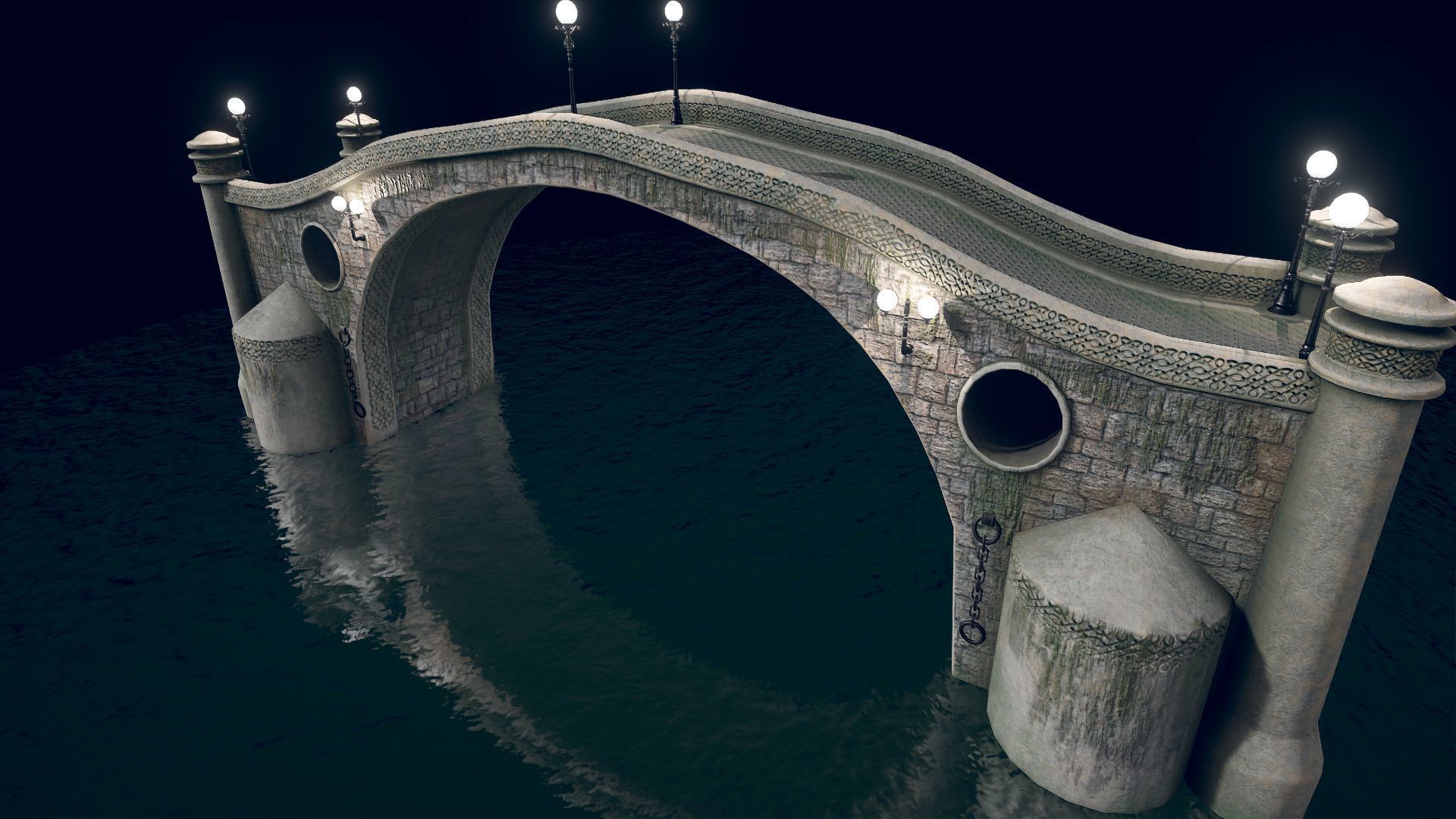 Bridge 2 stone in water Low-poly 3D model_2