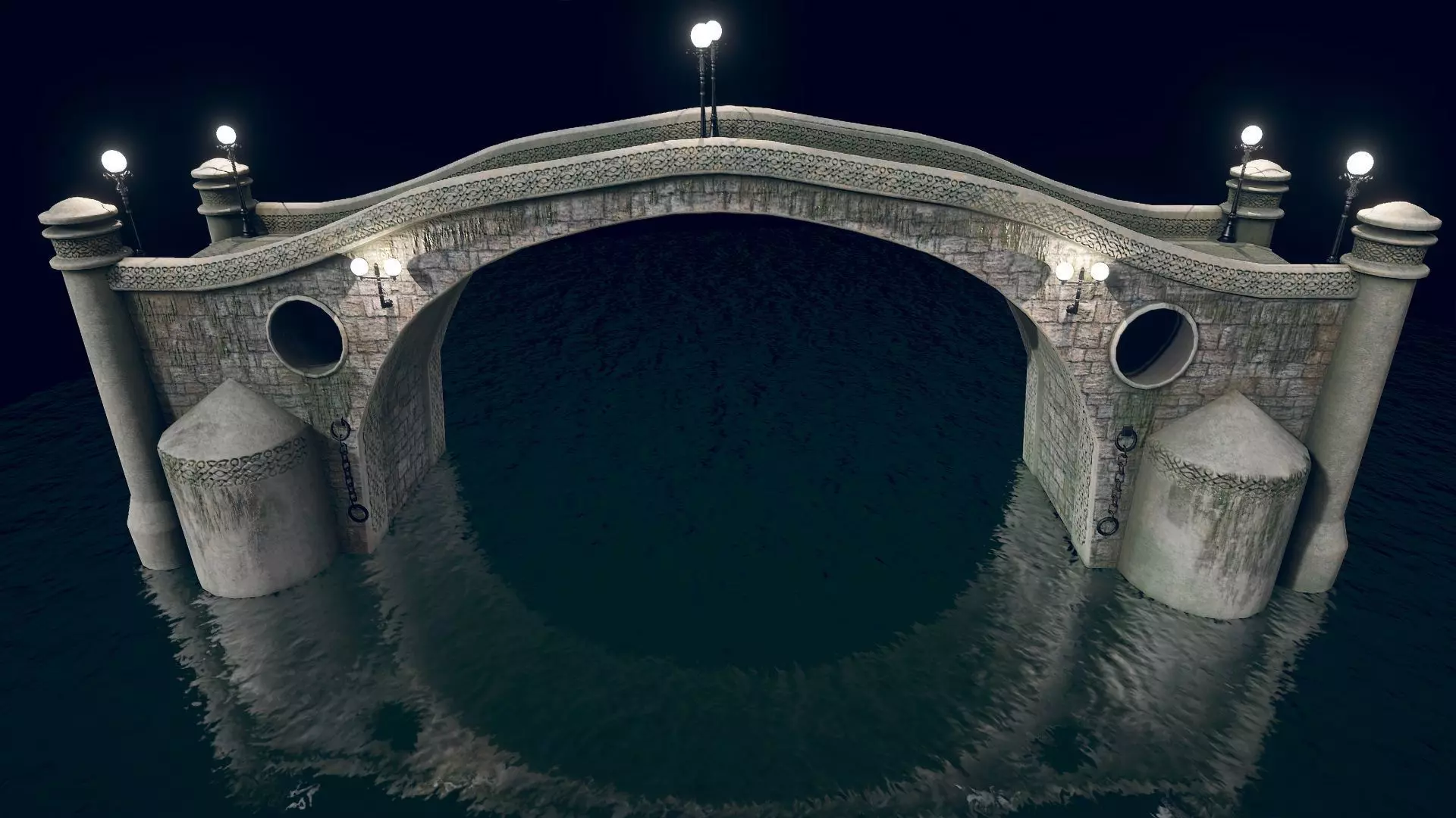 Bridge 2 stone in water Low-poly 3D model_0