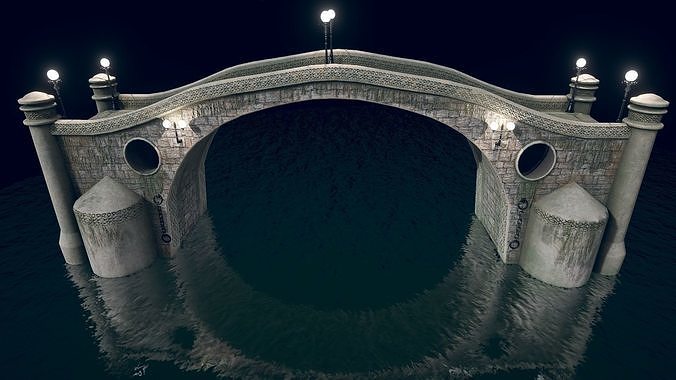 Bridge 2 stone in water Low-poly 3D model