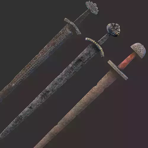 Three Viking Swords 3D Model Collection