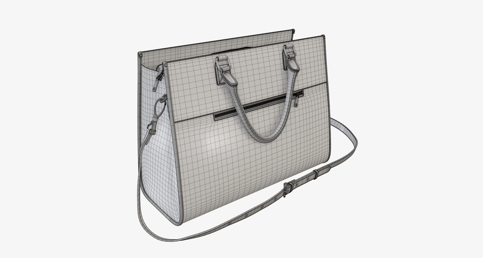 Woman briefcase shoulder travel bag handbag open 3D model_8