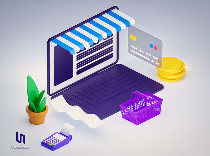 Isometric Illustration - Ecommerce Low-poly 3D model