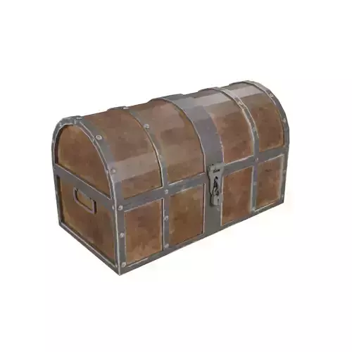 Chest low-poly 3d model wooden with metal handles