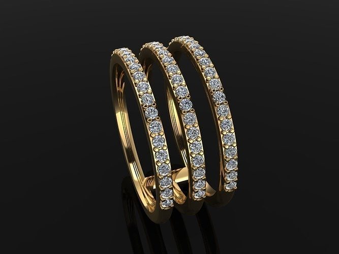 TRIPLE DIAMOND ROW BAND RING SIZE 6 3D print model