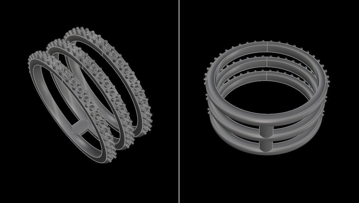 TRIPLE DIAMOND ROW BAND RING SIZE 6 3D print model_12
