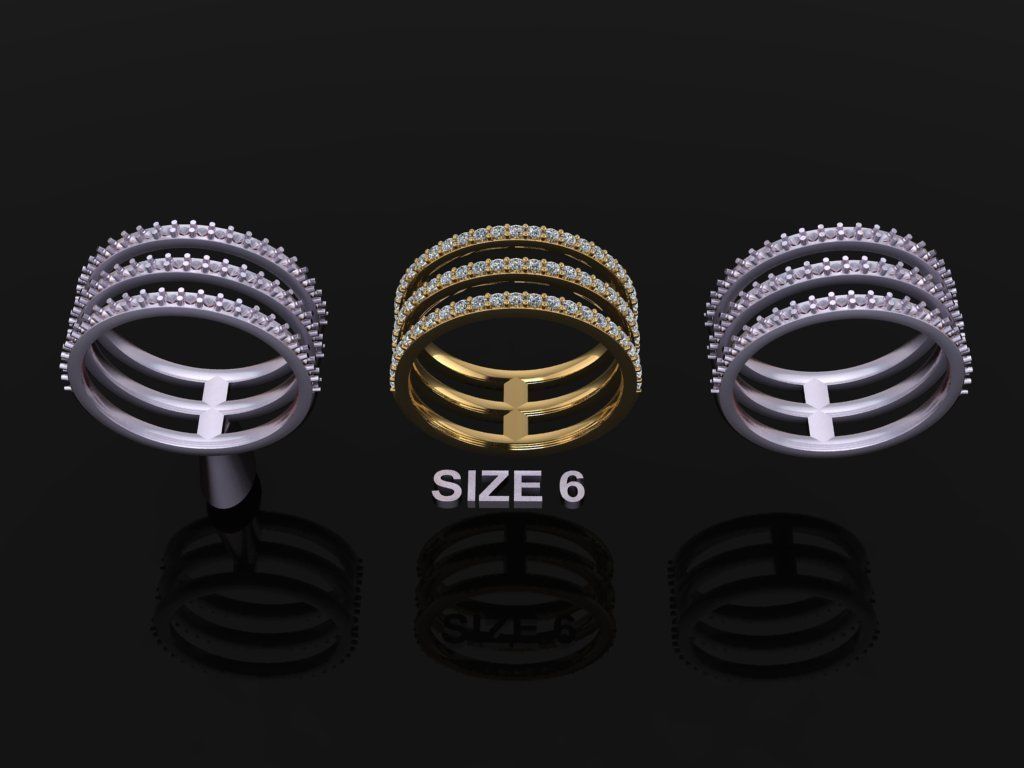 TRIPLE DIAMOND ROW BAND RING SIZE 6 3D print model_1