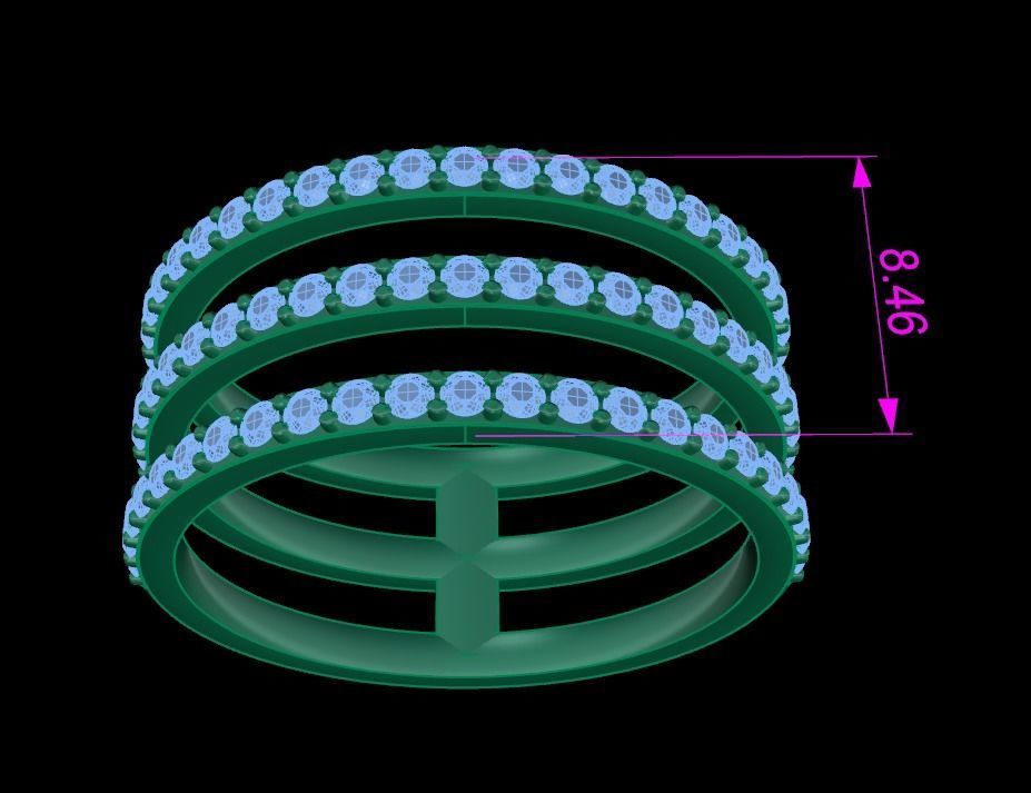 TRIPLE DIAMOND ROW BAND RING SIZE 6 3D print model_9