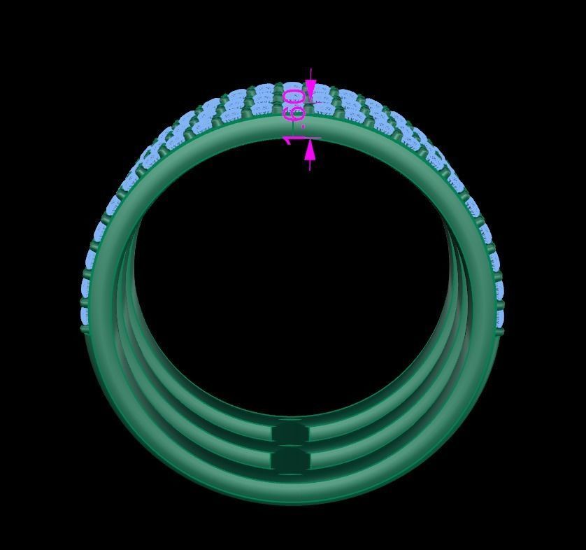 TRIPLE DIAMOND ROW BAND RING SIZE 6 3D print model_8