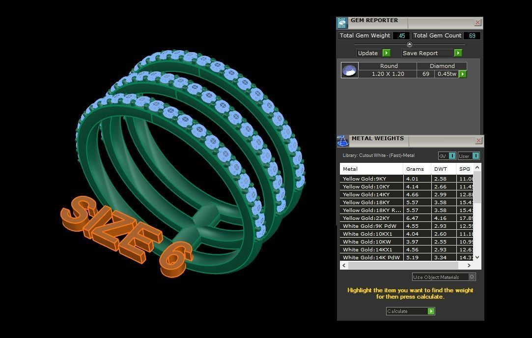 TRIPLE DIAMOND ROW BAND RING SIZE 6 3D print model_7