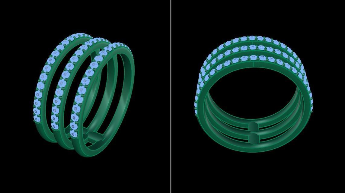 TRIPLE DIAMOND ROW BAND RING SIZE 6 3D print model_11
