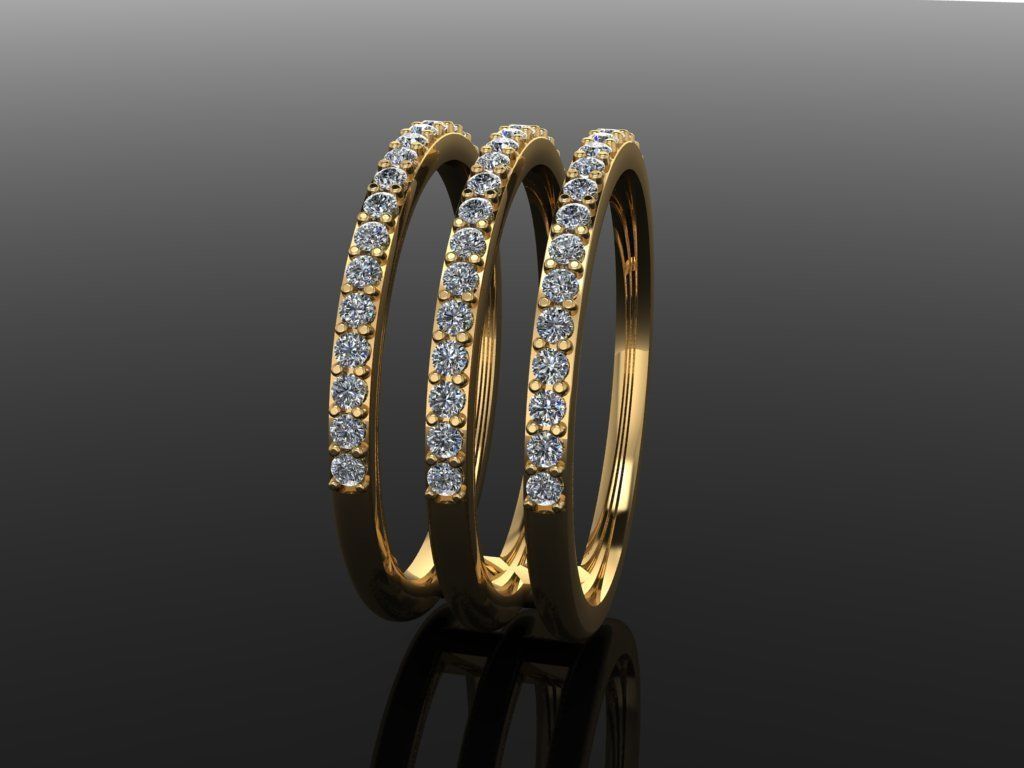 TRIPLE DIAMOND ROW BAND RING SIZE 6 3D print model_3