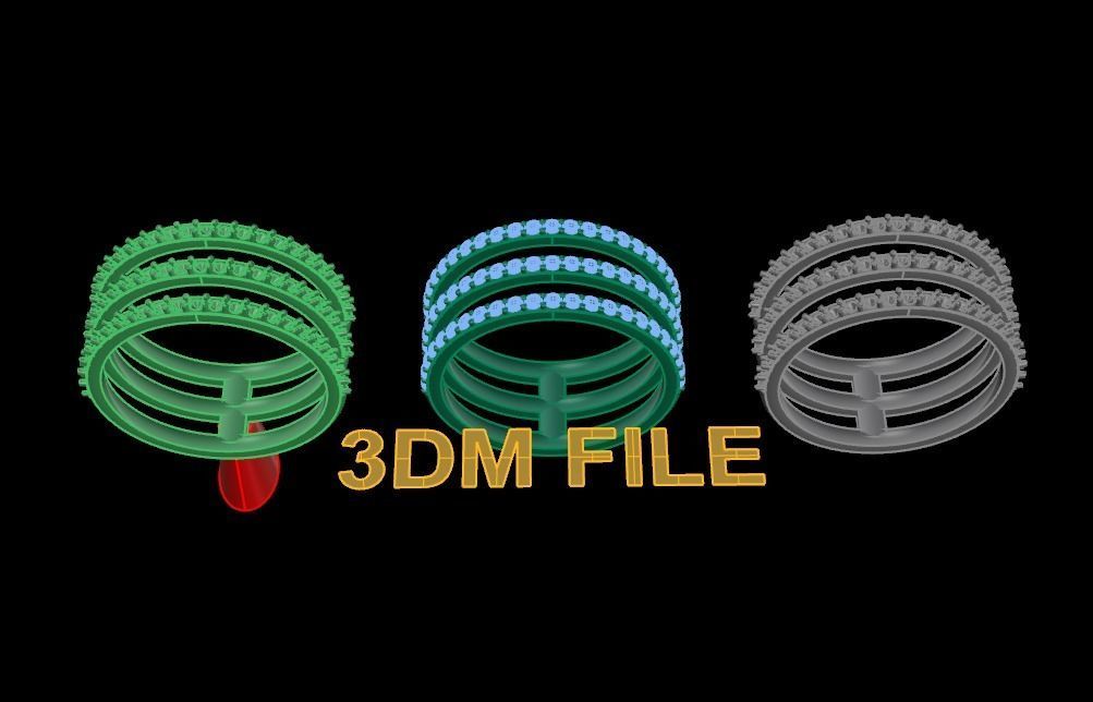 TRIPLE DIAMOND ROW BAND RING SIZE 6 3D print model_6