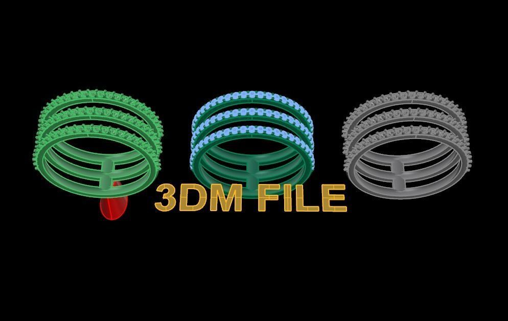 TRIPLE DIAMOND ROW BAND RING SIZE 7 3D print model_6
