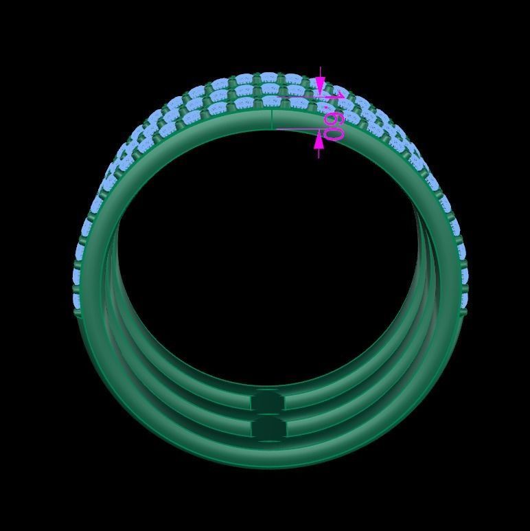 TRIPLE DIAMOND ROW BAND RING SIZE 7 3D print model_9