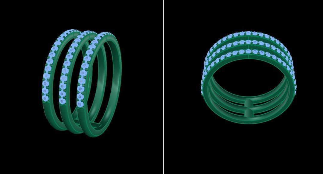 TRIPLE DIAMOND ROW BAND RING SIZE 7 3D print model_11