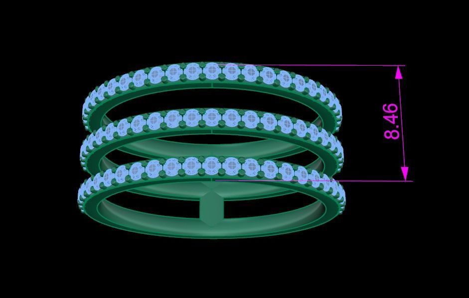 TRIPLE DIAMOND ROW BAND RING SIZE 7 3D print model_8