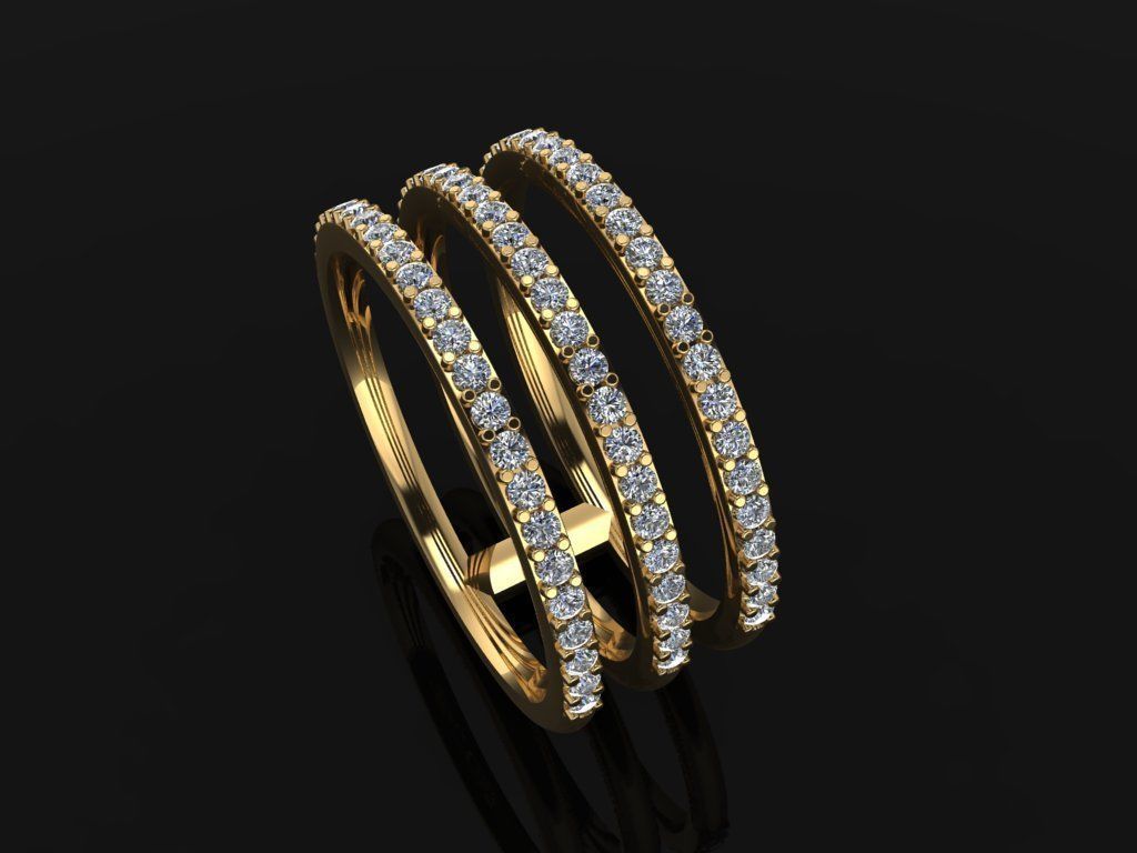 TRIPLE DIAMOND ROW BAND RING SIZE 7 3D print model_2