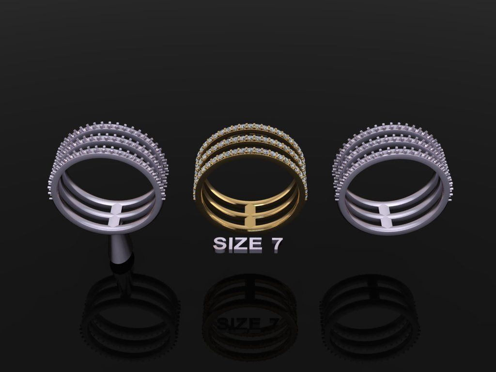 TRIPLE DIAMOND ROW BAND RING SIZE 7 3D print model_1