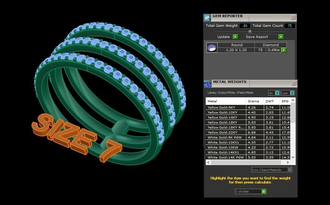 TRIPLE DIAMOND ROW BAND RING SIZE 7 3D print model_7
