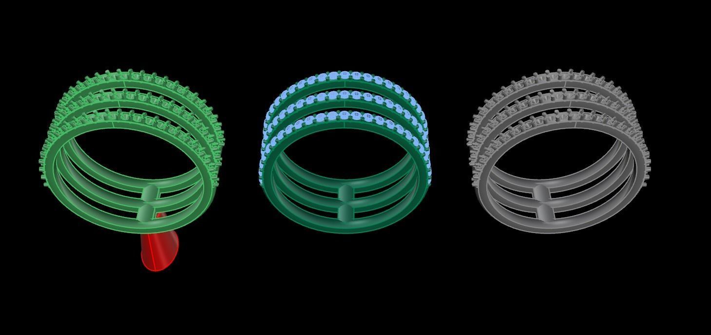 TRIPLE DIAMOND ROW BAND RING MIX SIZE 4 5 6 7 8 9 10 3D print model_9