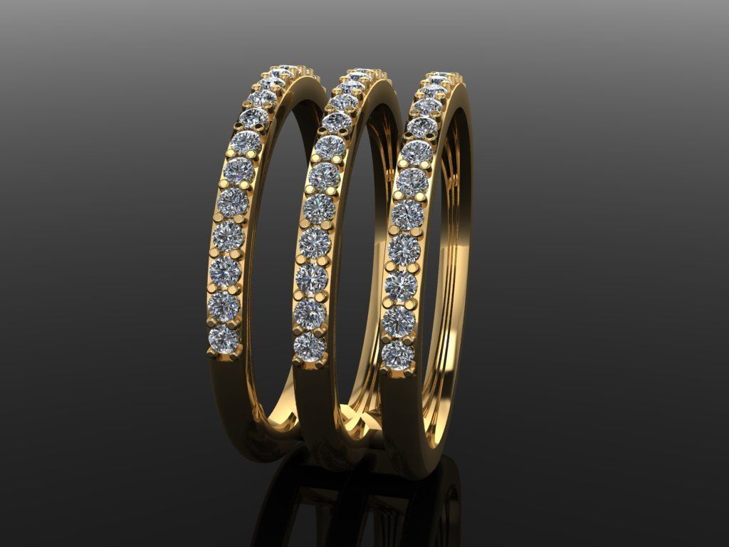 TRIPLE DIAMOND ROW BAND RING MIX SIZE 4 5 6 7 8 9 10 3D print model_6
