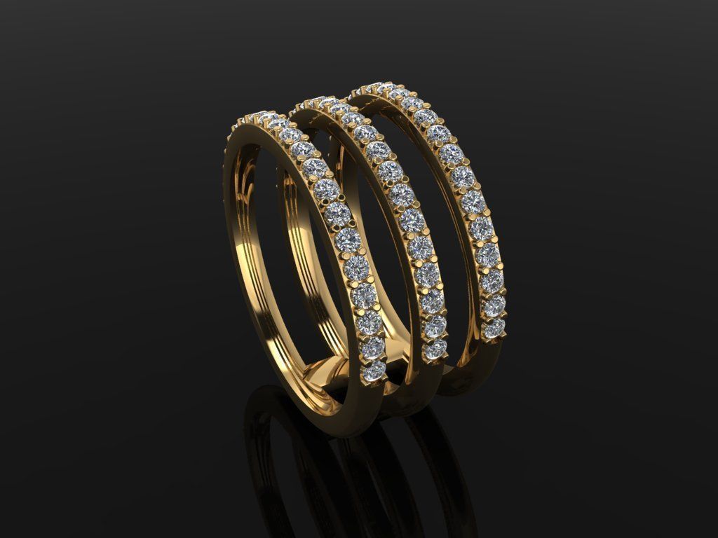 TRIPLE DIAMOND ROW BAND RING MIX SIZE 4 5 6 7 8 9 10 3D print model_4