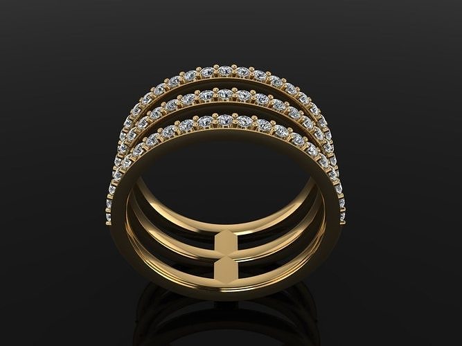 TRIPLE DIAMOND ROW BAND RING MIX SIZE 4 5 6 7 8 9 10 3D print model