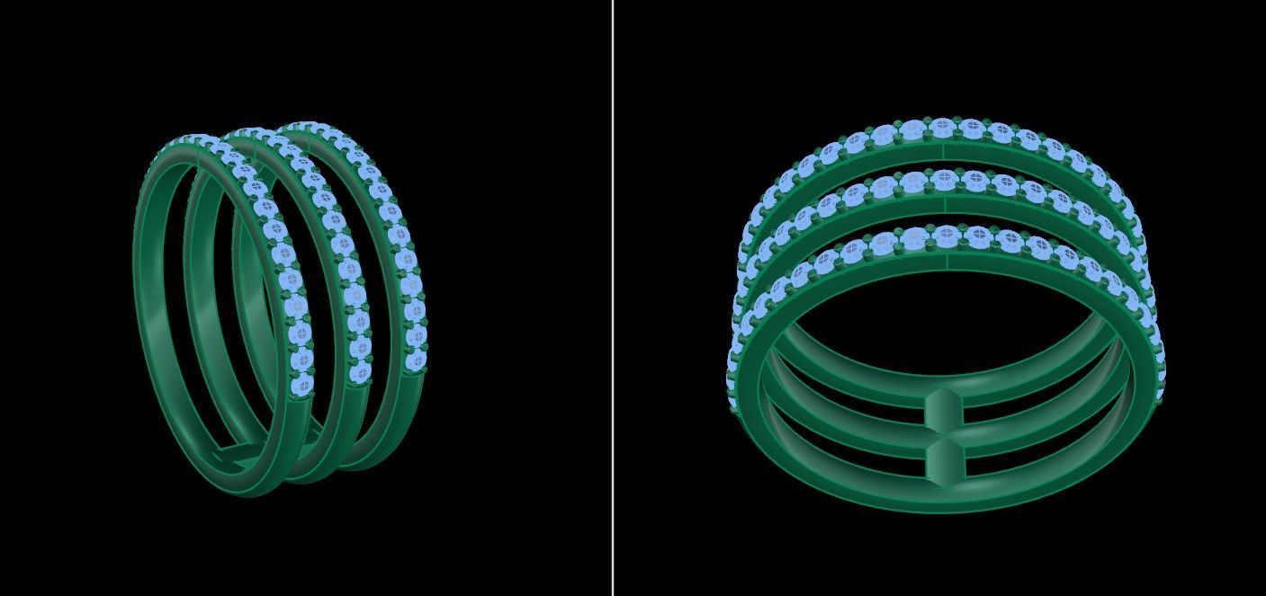 TRIPLE DIAMOND ROW BAND RING MIX SIZE 4 5 6 7 8 9 10 3D print model_11