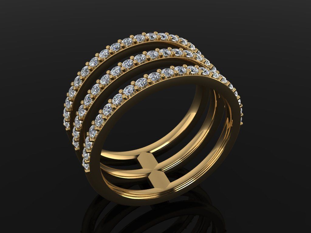 TRIPLE DIAMOND ROW BAND RING MIX SIZE 4 5 6 7 8 9 10 3D print model_3