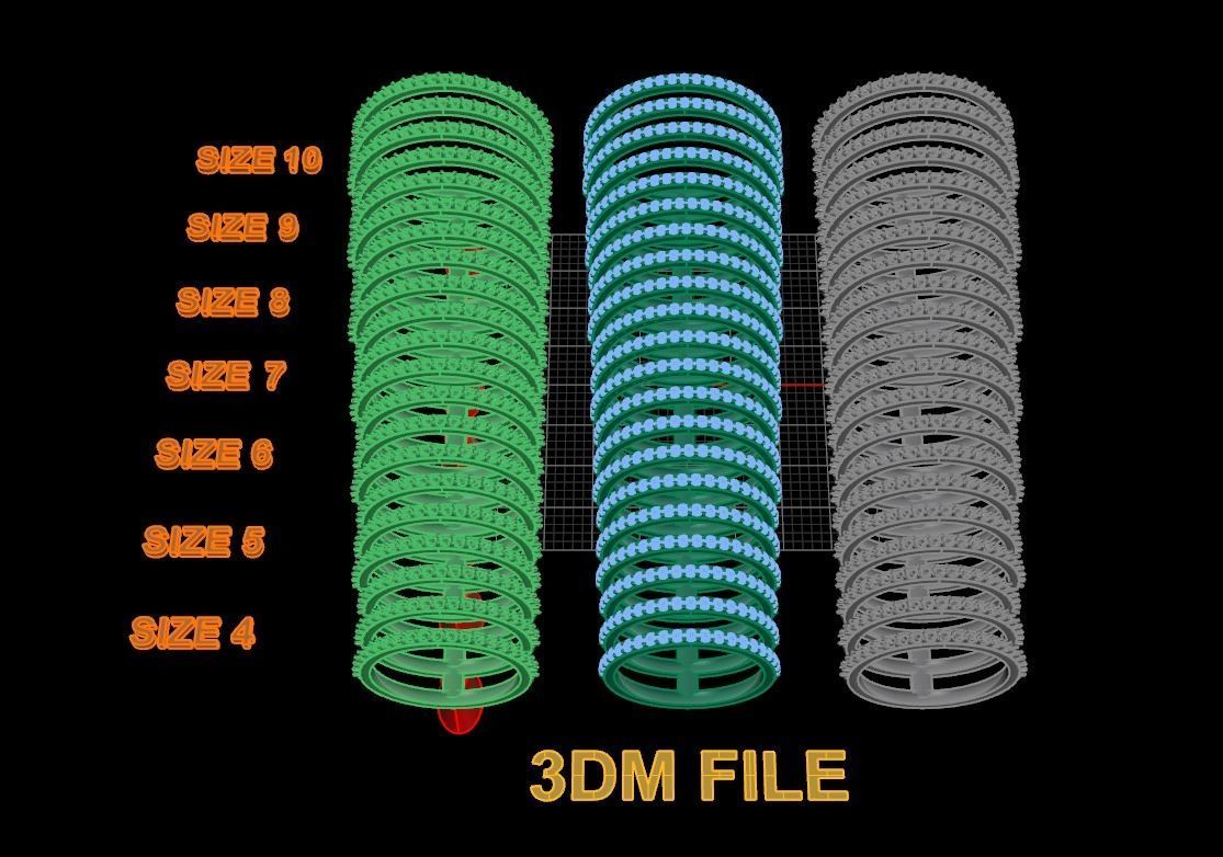 TRIPLE DIAMOND ROW BAND RING MIX SIZE 4 5 6 7 8 9 10 3D print model_8