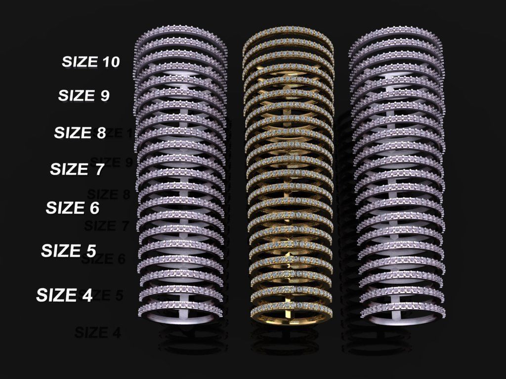 TRIPLE DIAMOND ROW BAND RING MIX SIZE 4 5 6 7 8 9 10 3D print model_1