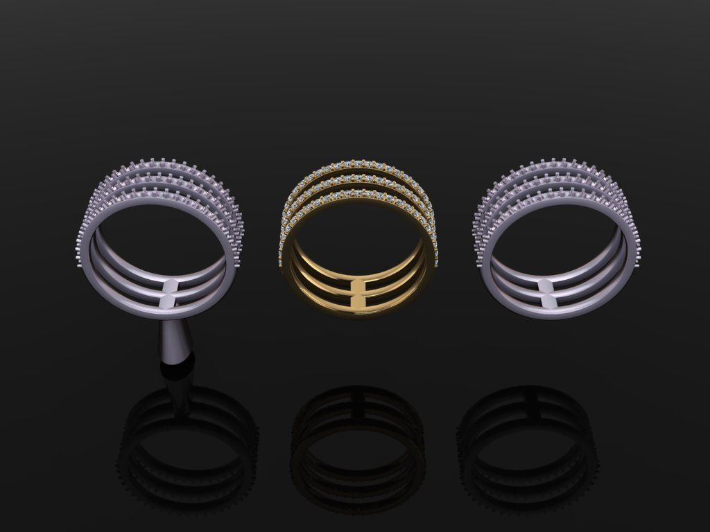 TRIPLE DIAMOND ROW BAND RING MIX SIZE 4 5 6 7 8 9 10 3D print model_2