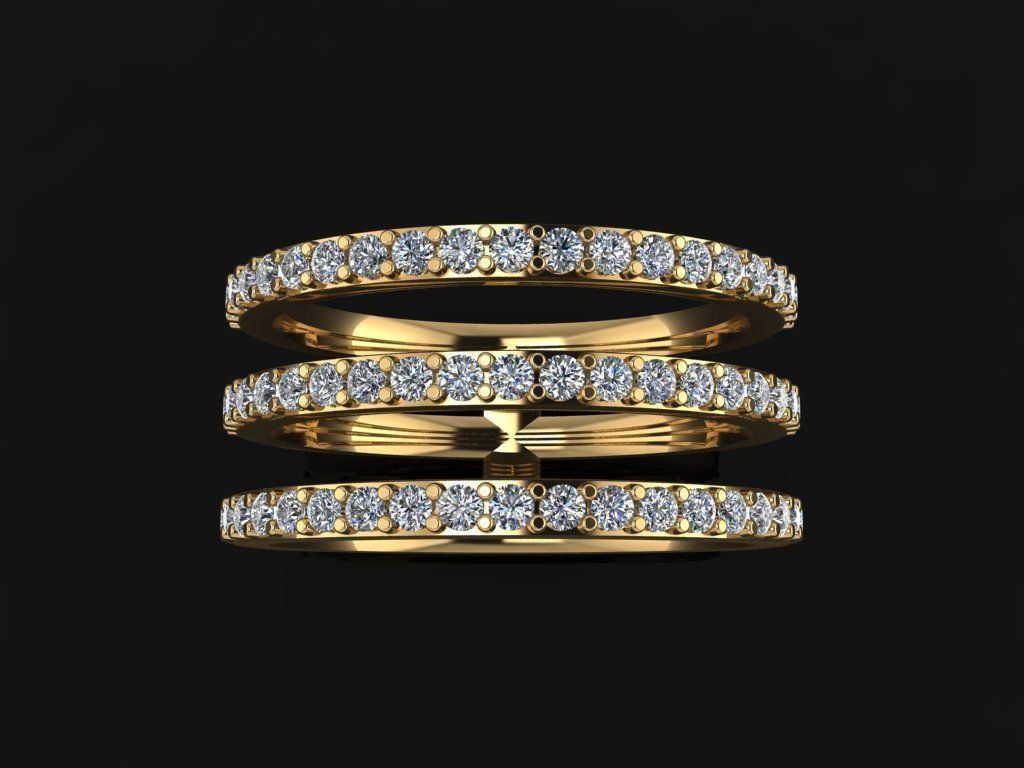 TRIPLE DIAMOND ROW BAND RING MIX SIZE 4 5 6 7 8 9 10 3D print model_5