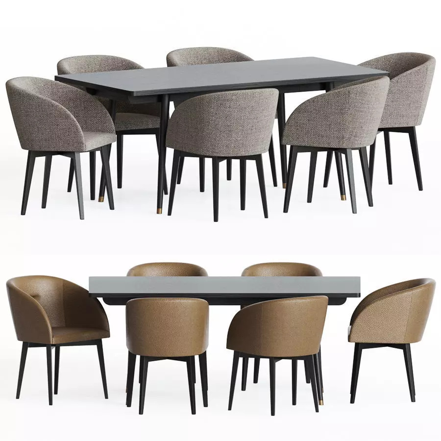 Dining Set table and chairs 3D model_0