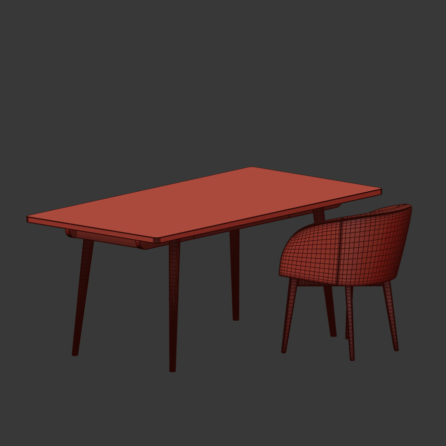 Dining Set table and chairs 3D model_4