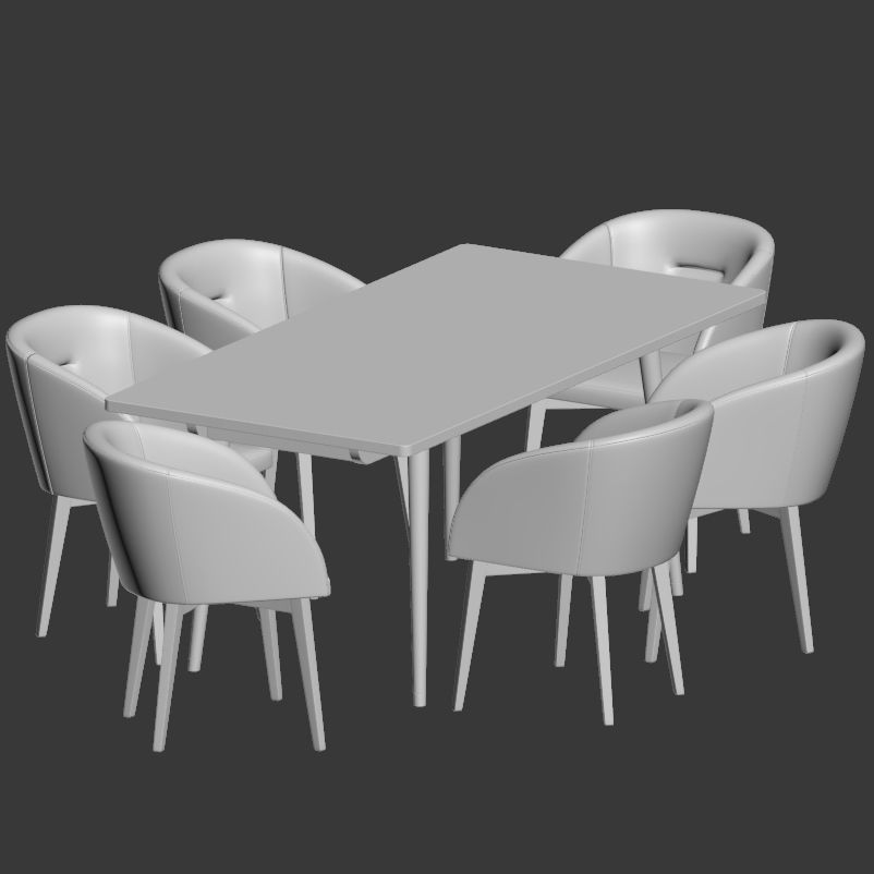 Dining Set table and chairs 3D model_1