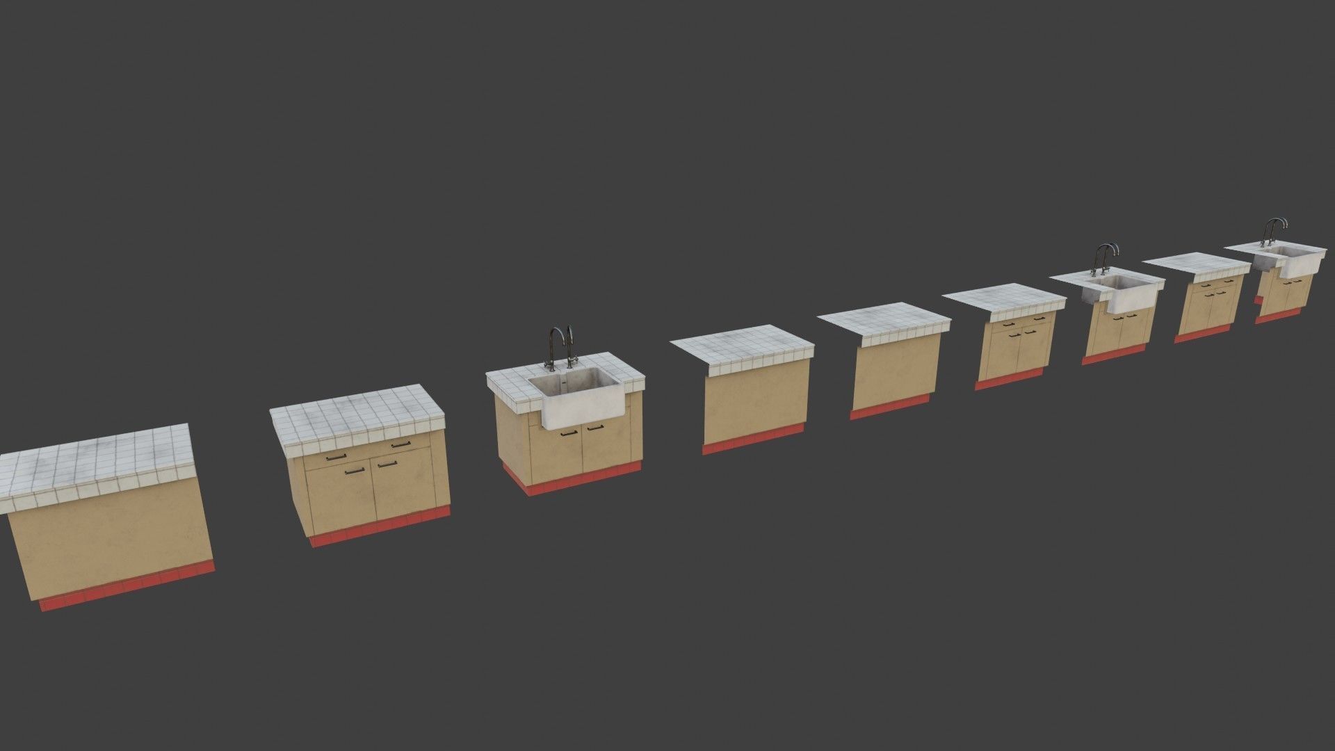 Modular Dirty Kitchen Counter Low-poly 3D model_1