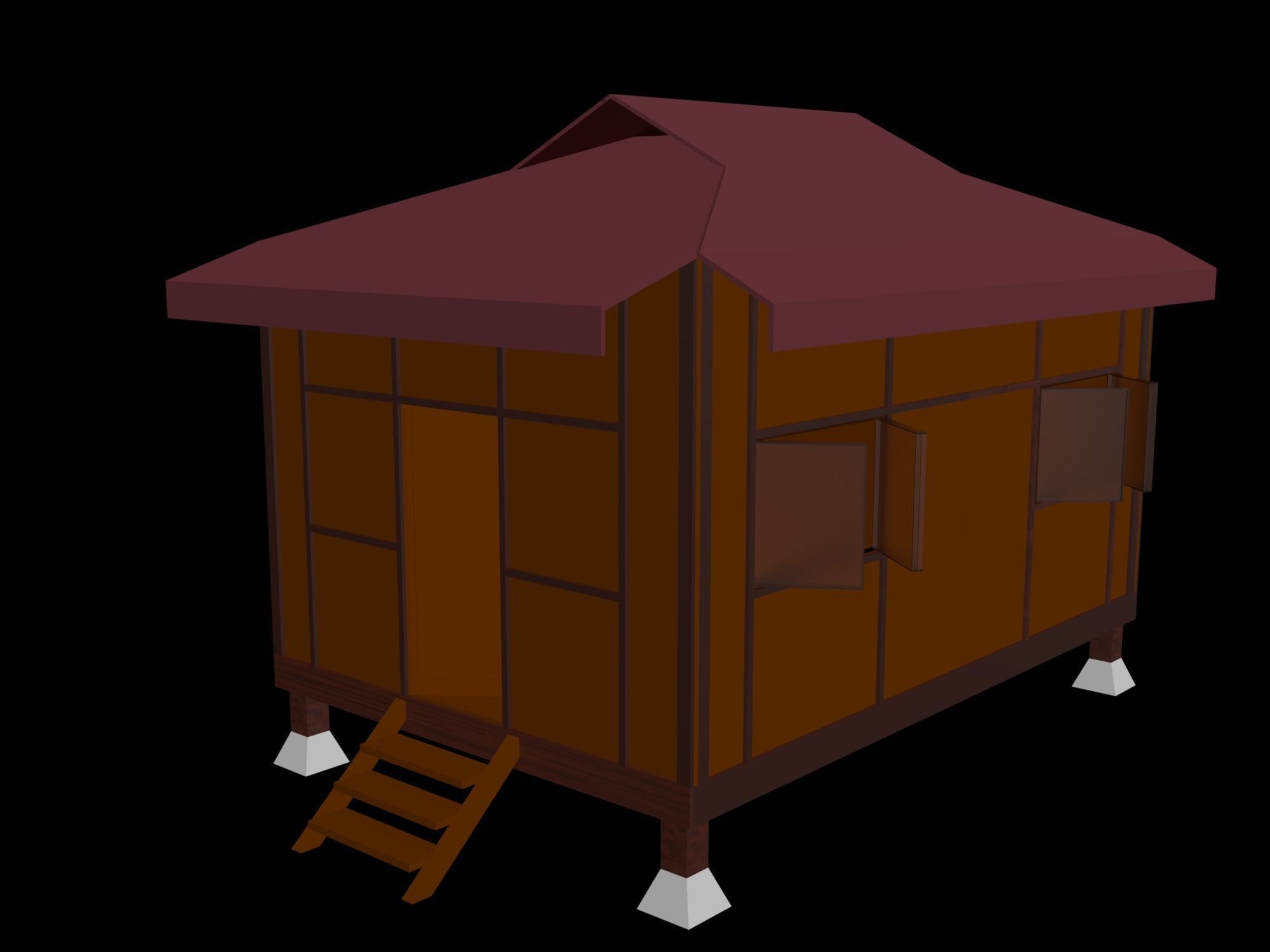 3D Shelter Rumah Melayu Limas Low-poly 3D model_3