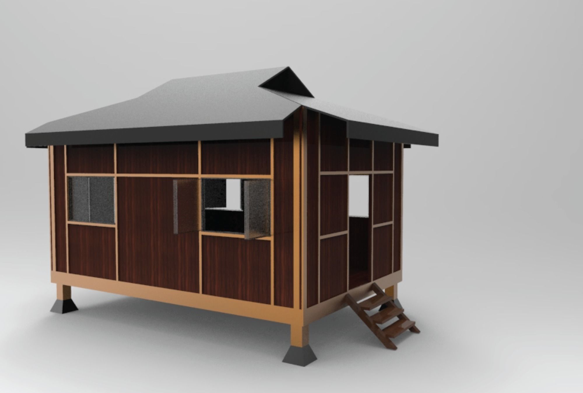 3D Shelter Rumah Melayu Limas Low-poly 3D model_2