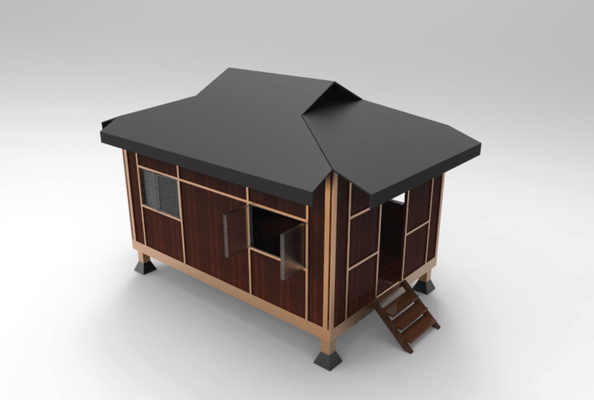 3D Shelter Rumah Melayu Limas Low-poly 3D model_5