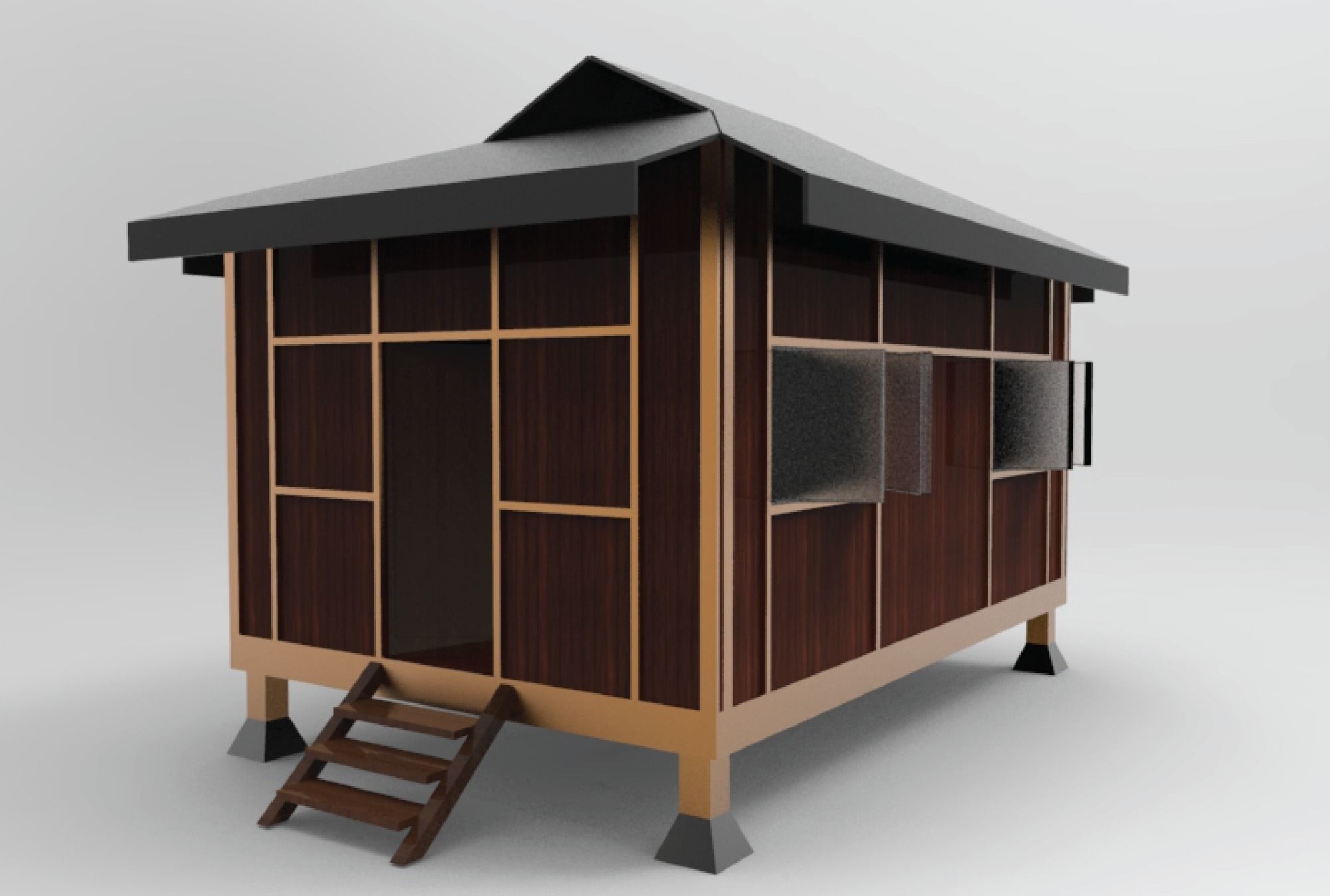3D Shelter Rumah Melayu Limas Low-poly 3D model_4