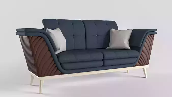 Brown Leather Deep Blue Sofa