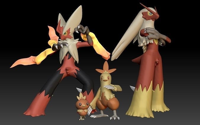 Pokemon Torchic Combusken Blaziken Mega Evolution 3D print model