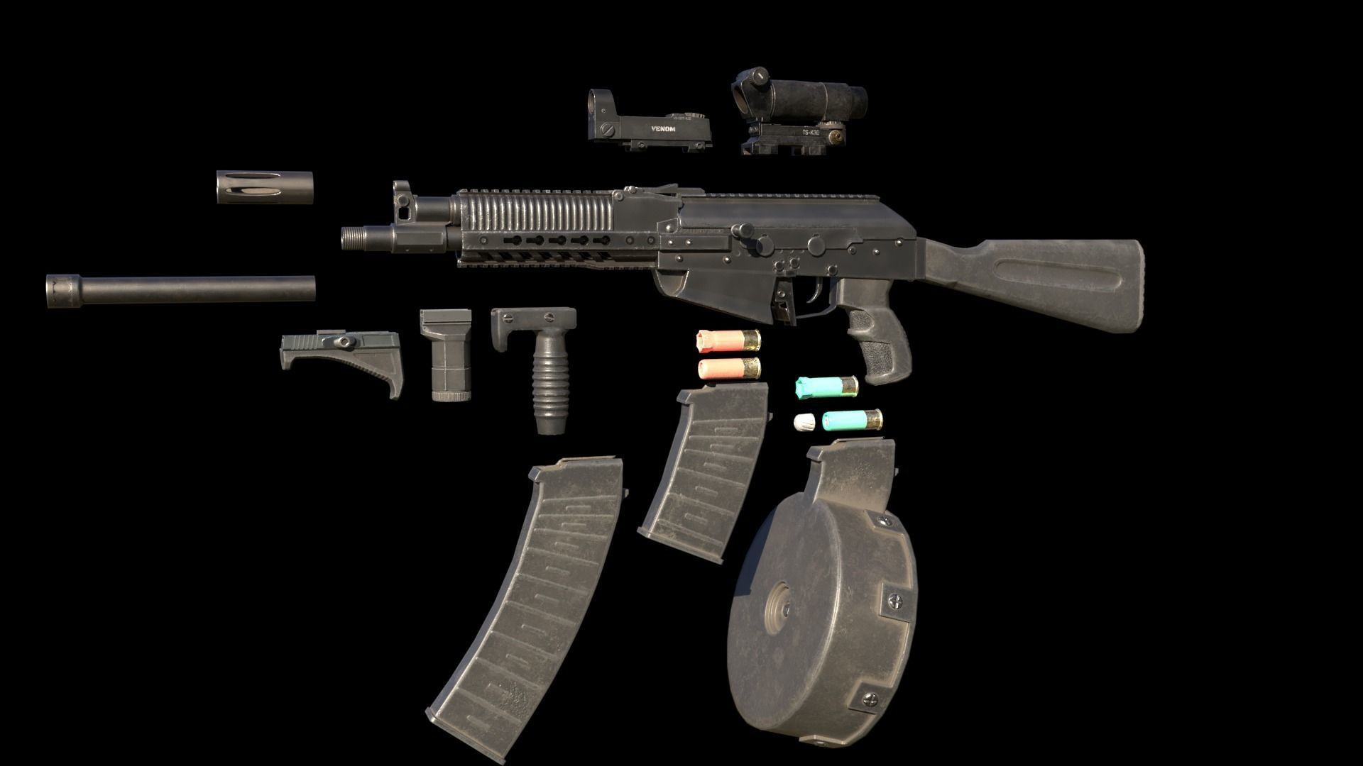 ASR-12 Automatic Combat Shotgun Low-poly 3D model_1