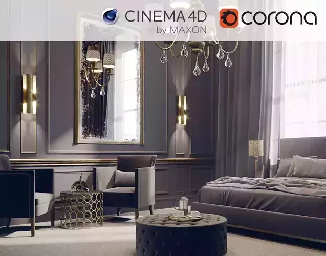 Corona - C4D files - Hotel Bedroom Interior 3D model