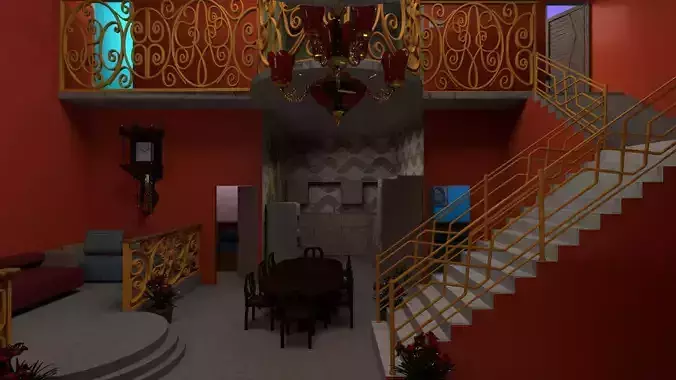 House interior of with walls Low-poly 3D model