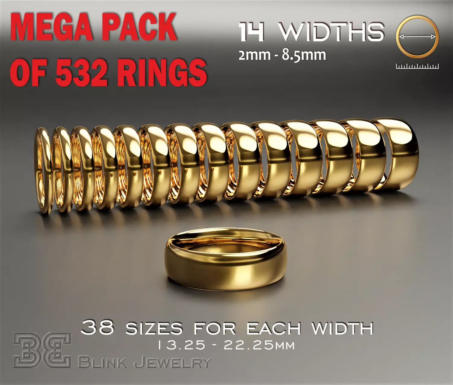 classic wedding ring mega package of 532 rings in total 3D print model